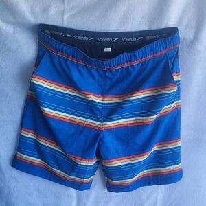 speedo‎ mens swim trunks m medium blue stripes pockets